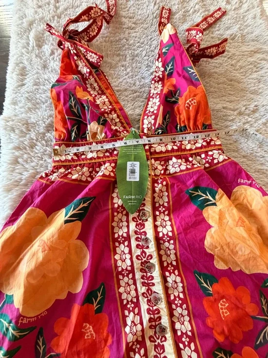 FARM Rio Hot Pink Maxi Dress with Orange & Yellow Floral Print - Picture 4 of 5